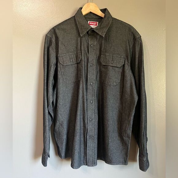Wrangler relaxed fit denim black gray button down shirt medium workwear casual - Picture 1 of 8